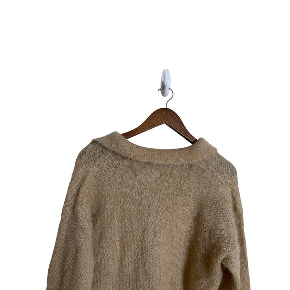 Auralee Japan Brushed Mohair Wool Polo Sweater Tan Mens 3/L - Picture 3 of 11